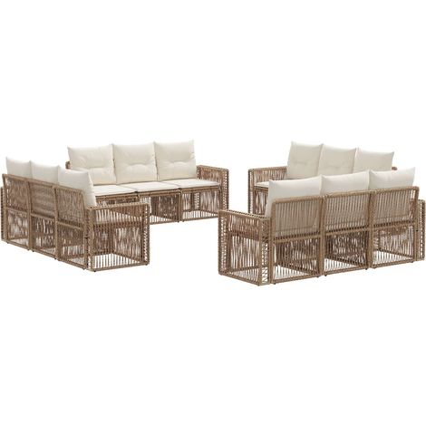 vidaXL Set Divano da Giardino 12 pcs Beige e Bianco Crema polyrattan