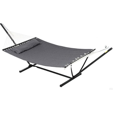 Hamac de jardin portable avec coussin intégré, en coton, polyester et acier, 368 x 93 x 110 cm, gris foncé (1/5)