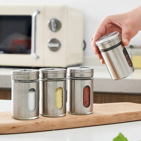 12 Pièces Boîtes à Épices avec Couvercle Pivotant,Bouteille d'assaisonnement en Acier Inoxydable,Pot Epices Set epices Cuisine,pots à épices pour Thé, sel et poivre (1/5)