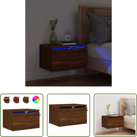 LED-Leuchten - Wand-Nachttisch mit LED-Leuchten Braun Eichen-Optik (1/5)