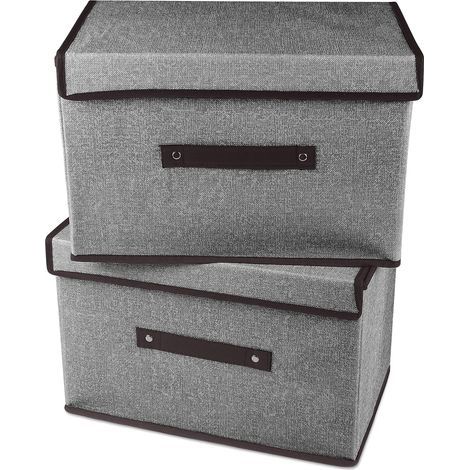 2-teiliges Aufbewahrungsbox-Set, 36 cm x 23 cm x 24 cm, faltbar mit Deckel, Aufbewahrungskorb, Spielzeugkiste (Grau) (1/5)