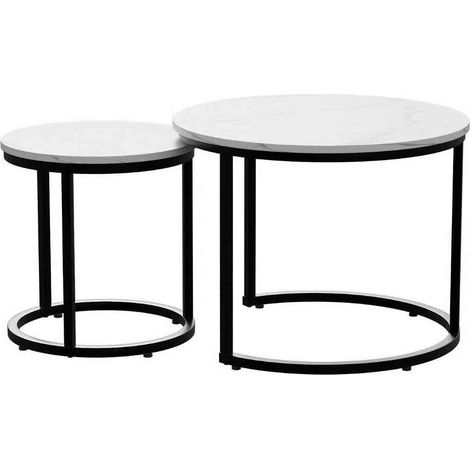 Set di 2 tavolini da salotto rotondi bianchi, struttura in metallo, 60 cm (1/5)