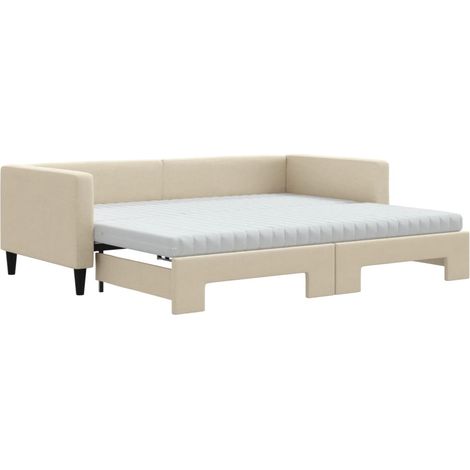 Maison Exclusive - Tagesbett Ausziehbar mit Matratzen Creme 90x20