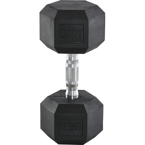 Haltères hexagonales caoutchouc 17,5 kg fonte noire