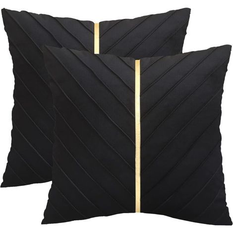 45 x 45 CM Housse de Coussin Lot de 2 Taie d'oreiller en Velours Plissé Décoration de Lingots d'or pour Maison Salon Chambre Noir (1/4)