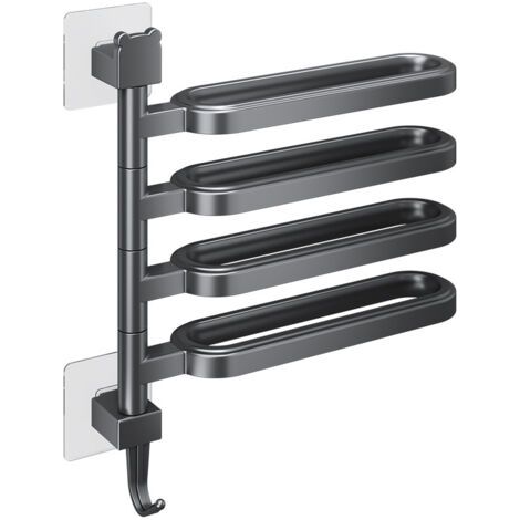 royaluxe-Wall mounted towel rack 4 bars - elegant black, durable metal towel holder with invisible installation, rust-resistant towel organizer for bathroom, hotel, modern home (1/5)