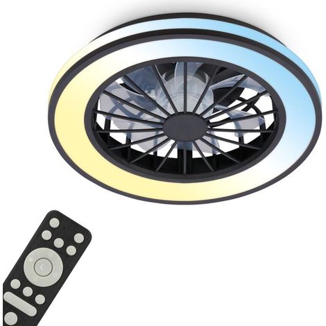 Ventilateur de plafond avec télécommande Ø38cm rond 24W 2600lm 3000K-6500K blanc chaud à blanc lumière du jour moteur DC blanc - Plafonnier chambre salon couloir (1/5)