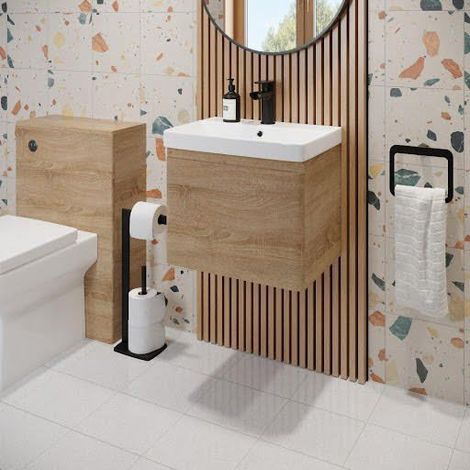 Wood Effect Bathroom Furniture Vanity Unit with Basin Sink Cabinet Storage 500mm Wall Hung