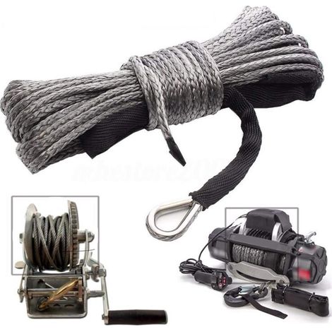 Câble de treuil synthétique 6mm x 15m Gris Fibre 12 brins Résistance 3500kg Pour 4x4 SUV UTV (1/5)