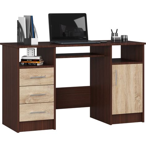 PC-Schreibtisch AKORD ANA in der Farbe Wenge mit 3 Schubladen Front Sonoma-Eiche und 5 Ablagen B124 x H74 x T52 cm (1/4)