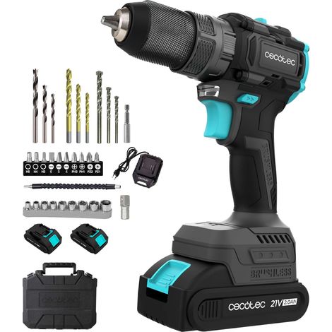 Cecotec Taladro Percutor y Atornillador 2 Baterías 21V-2000mAh PowerForce 3000 Impact Brushless. Motor Brushless, 32000IPM, Velocidad 1500rpm, Par Apriete 45Nm Regulable 25+1 niveles, Luz y Accesorios