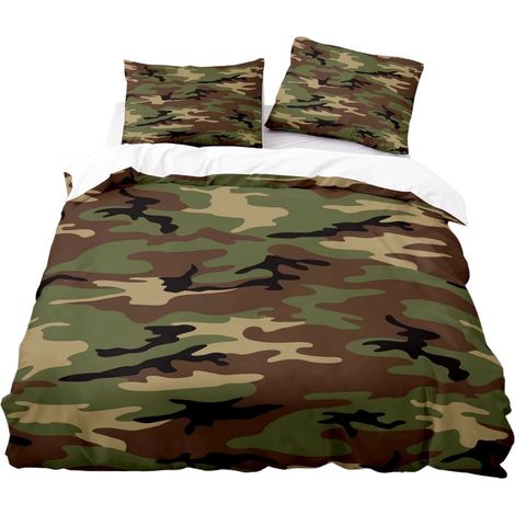 Parure de lit camouflage en microfibre 140x200cm, 3 pièces, housse de couette et taies d'oreiller, entretien facile M-520140X200 (1/2)