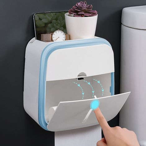 Étagère pour boîte de papier toilette, unité de rangement murale, support pour téléphone de salle de bain, boîte de serviettes hygiéniques, bleu. (1/5)