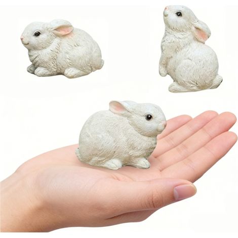 Set mit 3 Hasenfiguren aus Kunstharz für Ostern, ideal zum Dekorieren eines Tisches, einer Terrasse oder eines Hauses im Frühling.