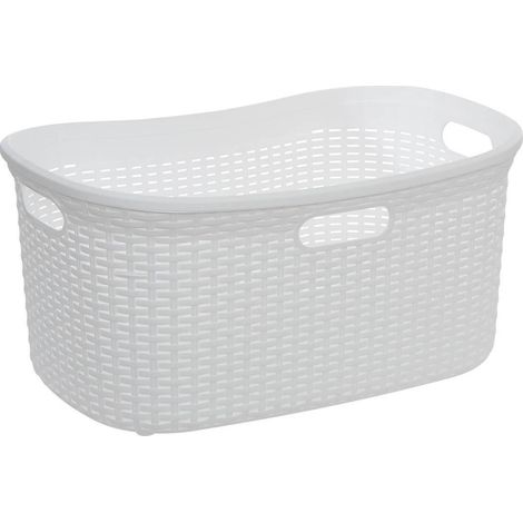 Corbeille à Linge Effet Rotin "Raga" 40L Blanc (1/3)