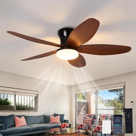Ventilateur de plafond à moteur CC de 107 cm (42 pouces) avec éclairage intégré et télécommande. Ventilateur de plafond réversible à six vitesses. (1/5)