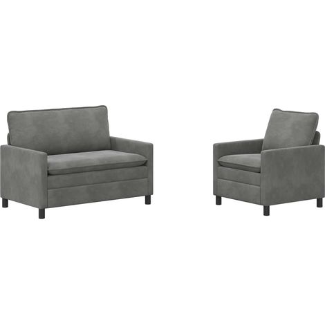 Ensemble de Canapés 2 pcs Gris foncé Velours vidaXL (1/5)