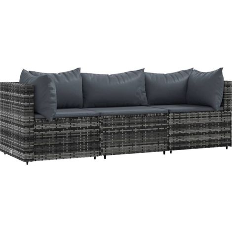 Vidaxl – Salon de jardin 3 pcs – Résine tressée gris – Coussins épais – Conception modulaire – Cadre acier enduit de poudre – Pour extérieur (1/6)