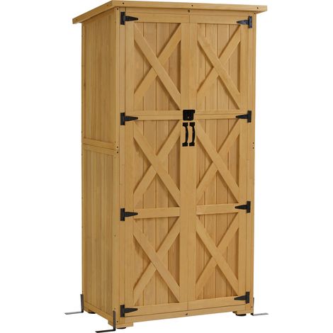 M MCombo Gartenschrank Holz, Gartenhaus Klein Wetterfest, Outdoor Gerätehaus Geräteschuppen, für Außenbereich Balkon Terrasse, 0878D (Natur)