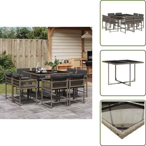 Cuscini per sedie - vidaXL Set da Pranzo da Giardino 9 pz con Cuscini in Polyrattan Grigio - Rattan PE