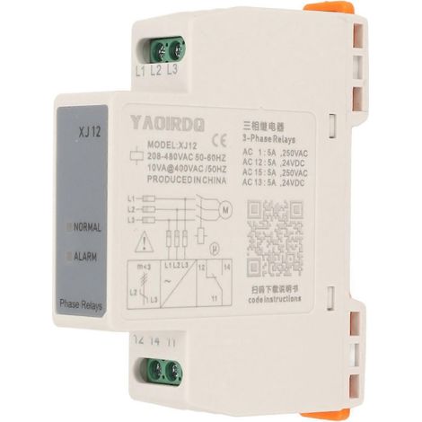 Relais de séquence triphasé en boîtier PC, relais de détection de défaut de phase léger et robuste pour moteurs d'ascenseur, 208–480 V CA (1/4)