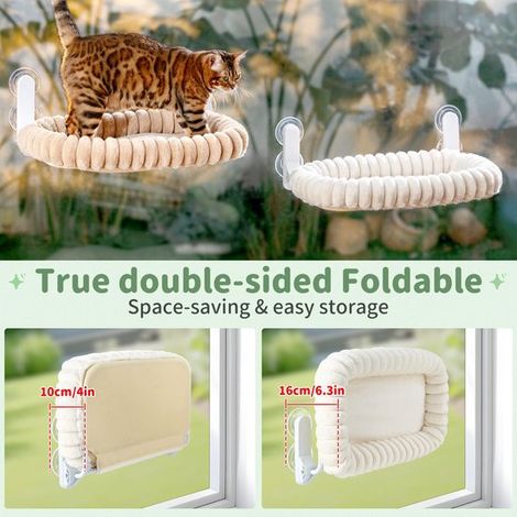 Hamac de fenêtre pliable pour chat 54 x 30 cm, avec 4 ventouses et housse réversible, couchage pour fenêtre, supportant jusqu'à 18 kg (1/5)