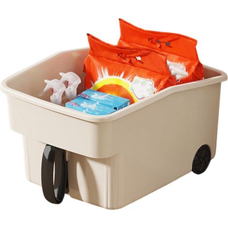 Aufbewahrungsbox mit Griff, Küchenorganizer, Gewürzbox, großes Fassungsvermögen, multifunktional, beige Vorratskammerbox, ideal für Lebensmittel, Obst und Gemüse und mehr. (1/5)