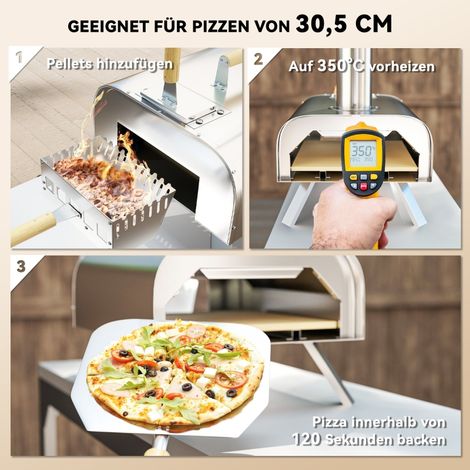 Four à pizza extérieur à bois en acier inoxydable, avec pierre à pizza de 1 cm d'épaisseur, pied pliable, pelle à pizza et couvercle. Ce four à pizza portable est idéal pour le camping, le jardin et l (1/5)