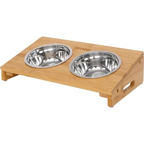 Ciotola rialzata per Cani con Supporto in bambù Mangiatoia Cani Mangiatoia rialzata Animali Domestici Distributore rialzato per Cibo Doppia Ciotola rialzata per Cani (1/5)