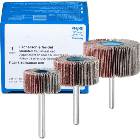 PFERD TOOLS Fächerschleifer-Set Korund A 80 Ø30x15mm, Ø40x20mm und Ø60x30mm Schaft-Ø6mm für Feinschliff& Finish (1/5)