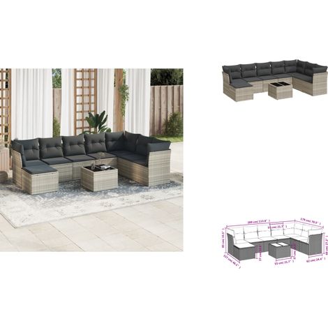 The Living Store 9-tlg. Garten-Sofagarnitur mit Kissen Hellgrau Poly Rattan - Gartensessel (1/3)
