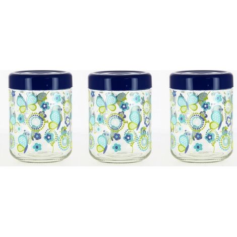 Set 3 Tris Barattoli Zucchero Sale Caffè in vetro decoro vanessa blu cerve (1/3)