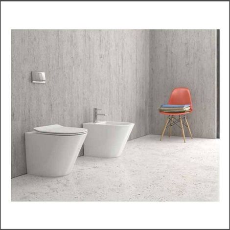 WC Installazione Filomuro + Sedile Termoindurente Soft Close Slim - Mod. SORRENTO - Ceramica - Colore BIANCO