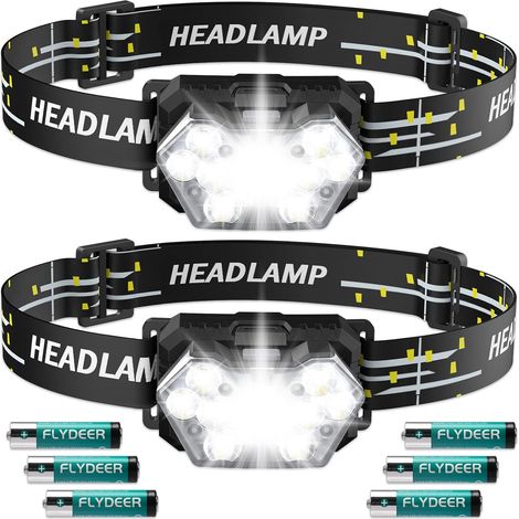 LED Battery Operated Headlamp (2 Pieces/1 Piece), 2000 Lumens Head Torch, AAA Batteries Included, 6 Light Modes, Adjustable, IPX5 Waterproof for Kids and Adults Camping, Jogging, Fishing (1/5)