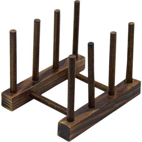 1 Égouttoir à vaisselle pliable en bambou, 4 colonnes, rangement compact pour cuisine (1/5)