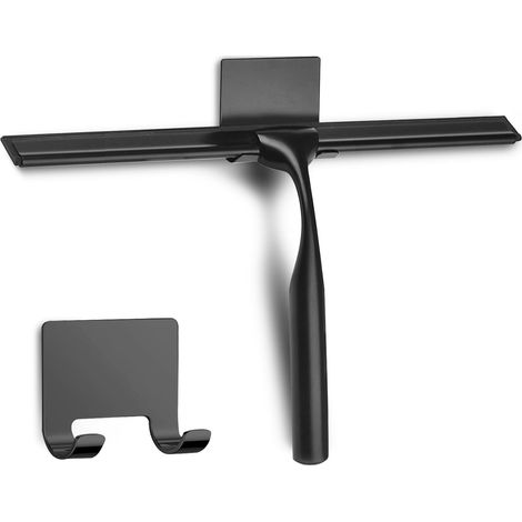 Raclette de douche, 30cm/inox/noir, avec crochet, pour verre (1/5)
