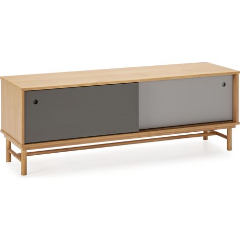 Mueble TV Magnus 2 Puertas correderas Color Gris, Madera Maciza, 140 cm (Ancho) 40 cm (Profundo) 50 cm (Altura)