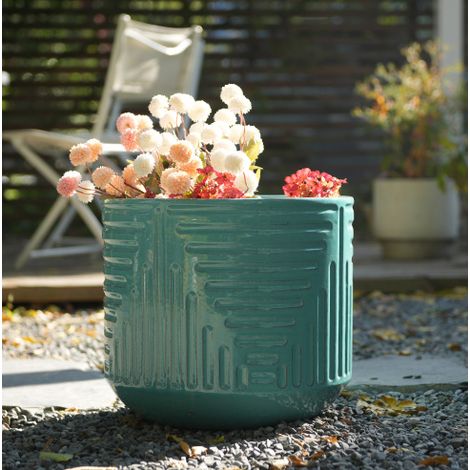 Grande vaso da fiori in ceramica Ø 42,8 cm blu-verde lucido con foro di drenaggio – MEUBLIV (1/5)