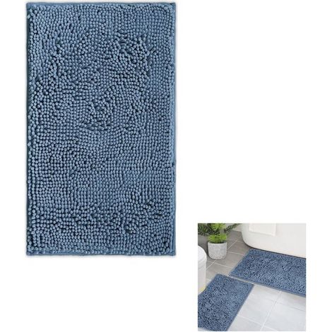 Saugfähige, rutschfeste Plüsch-Badematte, weich, leicht zu reinigen, für Türrahmen, Balkone, Badewannen und Duschbereiche – Blau (1/5)