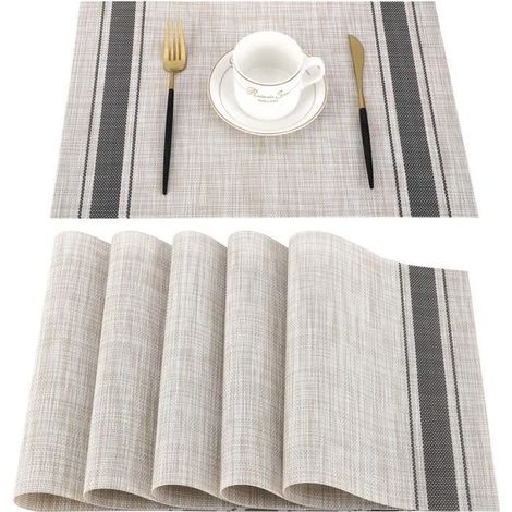 Sets de Table - PVC Lavables - Antidérapant - Résistant à la Chaleur - 6pcs Grise (1/4)