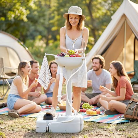 Lavabo portable de camping avec 2 roues, réservoir d'eau de 17L et réservoir de savon de 2.5L, 51x33.5x103cm (1/5)