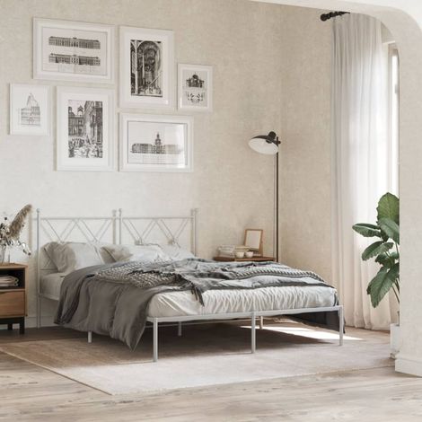 Metal Bed Frame without Mattress with Headboard White 140x200cm vidaXL (1/5)