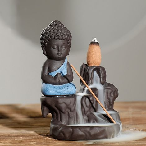 Porte-encens en céramique, brûleur d'encens à reflux, objet de décoration (bleu) (1/5)