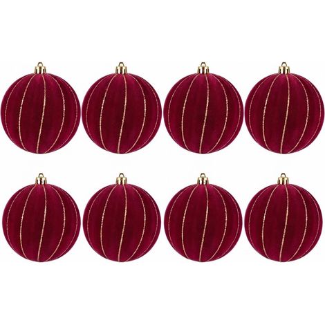 Set 8 Palline Natale Velluto bordeaux 6 cm con Ricami Dorati per Albero di natale ghirlande decorazioni casa e lavoro addobbi sfere bordo' particolari ed eleganti (1/5)