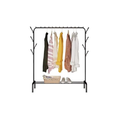 Portant a Vetement, pour Chambre, 118x148x39 cm, Robuste, en Métal, avec Support pour à Chaussures, des Cintres Chemises, des Pantalons, des Vestes Fines (Noir) (1/5)