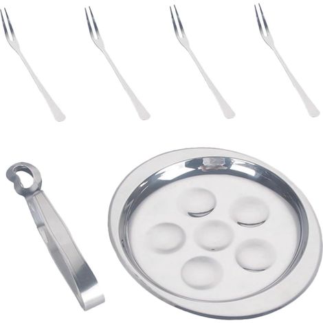 Plat À Escargots Inoxydable 6 Trous Avec 4 Fourchettes Et 1 Pince Ensemble Ustensiles De Cuisine Service À Escargots Lavable Lave-Vaisselle 7.68X6.61X0.71 Pouces
