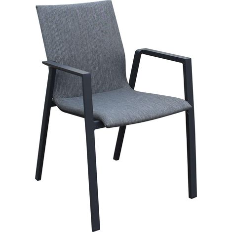 Sedia poltrona impilabile da esterno con struttura in alluminio e seduta in textilene imbottito Lagon -  Black