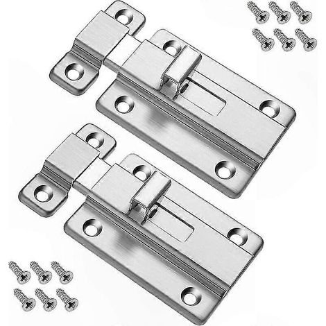 Verrou de porte en acier inoxydable, lot de 2 serrures de sécurité avec 12 vis pour portes encastrées de chambre, salle de bain et WC (1/5)