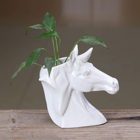 Simple Creative Horse Head Ceramic Flowerpot Fleshy Plant Pot European Office Desktop Small Decoration Ornaments DIY Living Room Balcony Hydroponic Small Flower Vase (1/5)