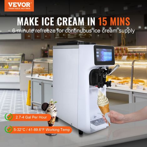 Machine à Crème Glacée Commerciale 10 L/h 900 W 1 Saveur, Trémie en Inox de 4 L, Pré-Réfrigération Automatique à Écran Tactile, pou… (1/5)
